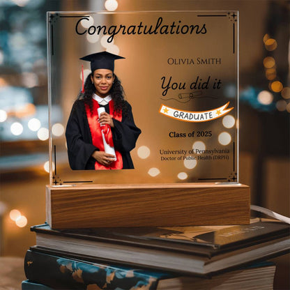 Personalized Graduation Acrylic LED Plaque with Photo | Graduation Gift