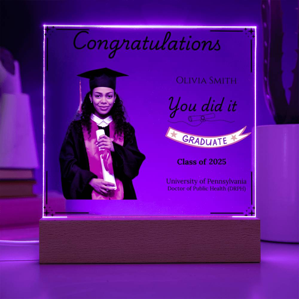 Personalized Graduation Acrylic LED Plaque with Photo | Graduation Gift