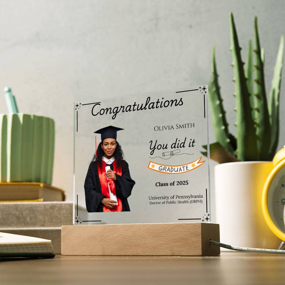 Personalized Graduation Acrylic LED Plaque with Photo | Graduation Gift
