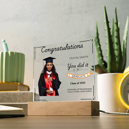 Personalized Graduation Acrylic LED Plaque with Photo | Graduation Gift