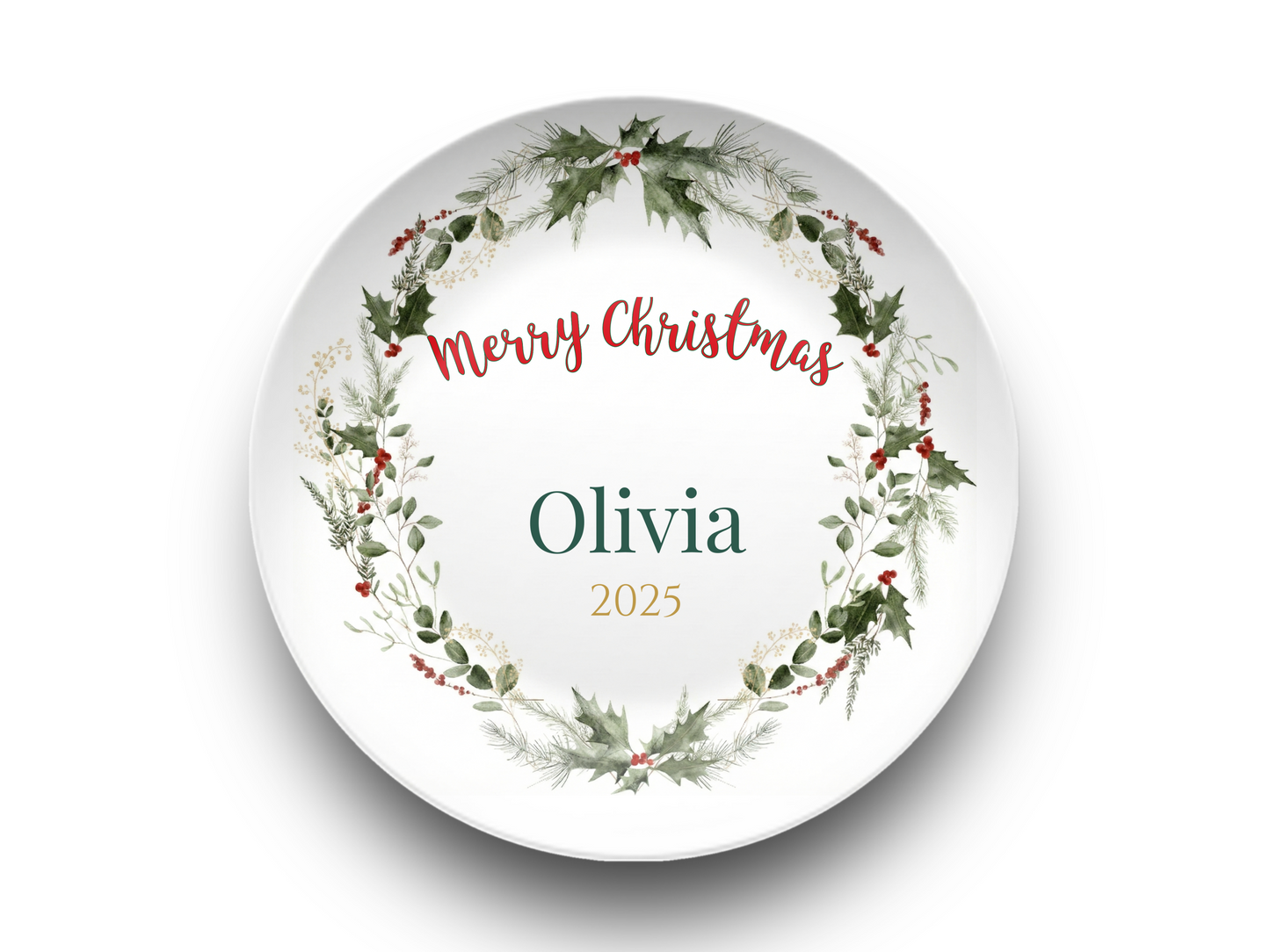 Personalized Christmas Wreath Dinnerware Set | Custom Name Plates, Bowls, Platters & Mugs
