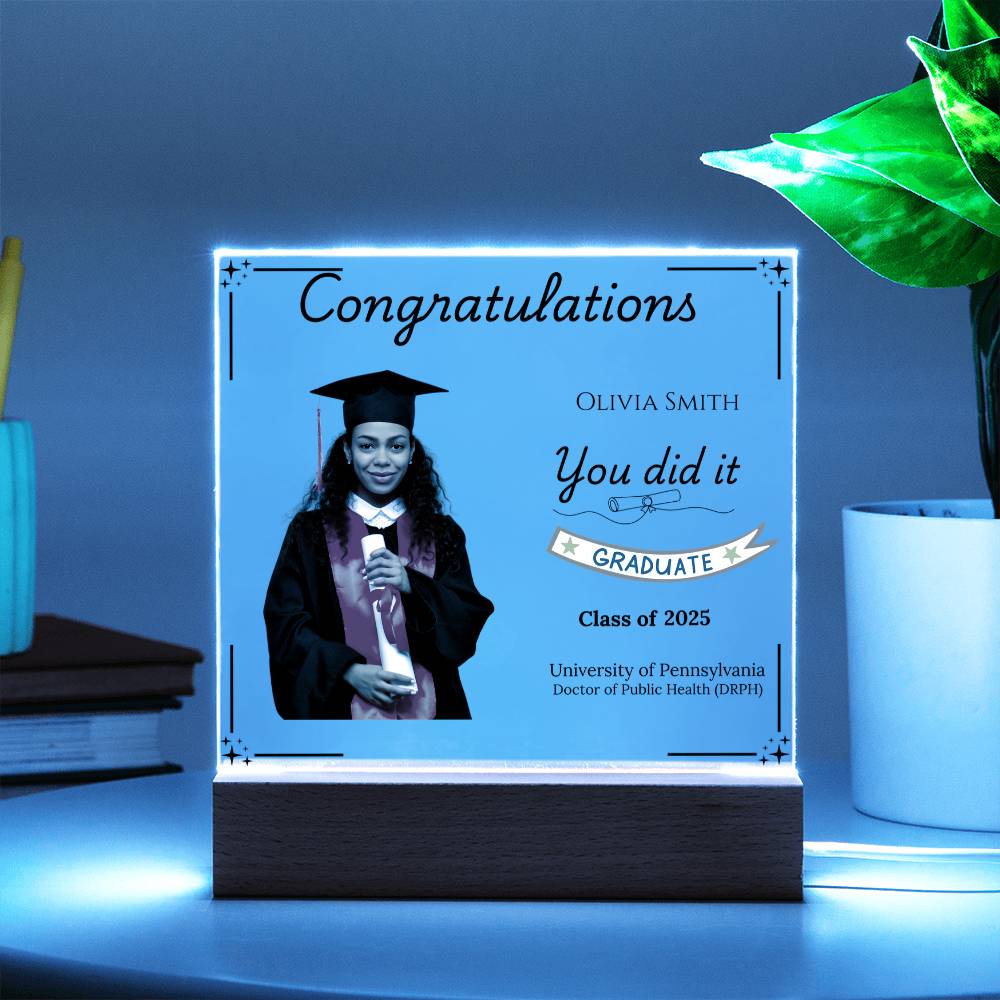 Personalized Graduation Acrylic LED Plaque with Photo | Graduation Gift