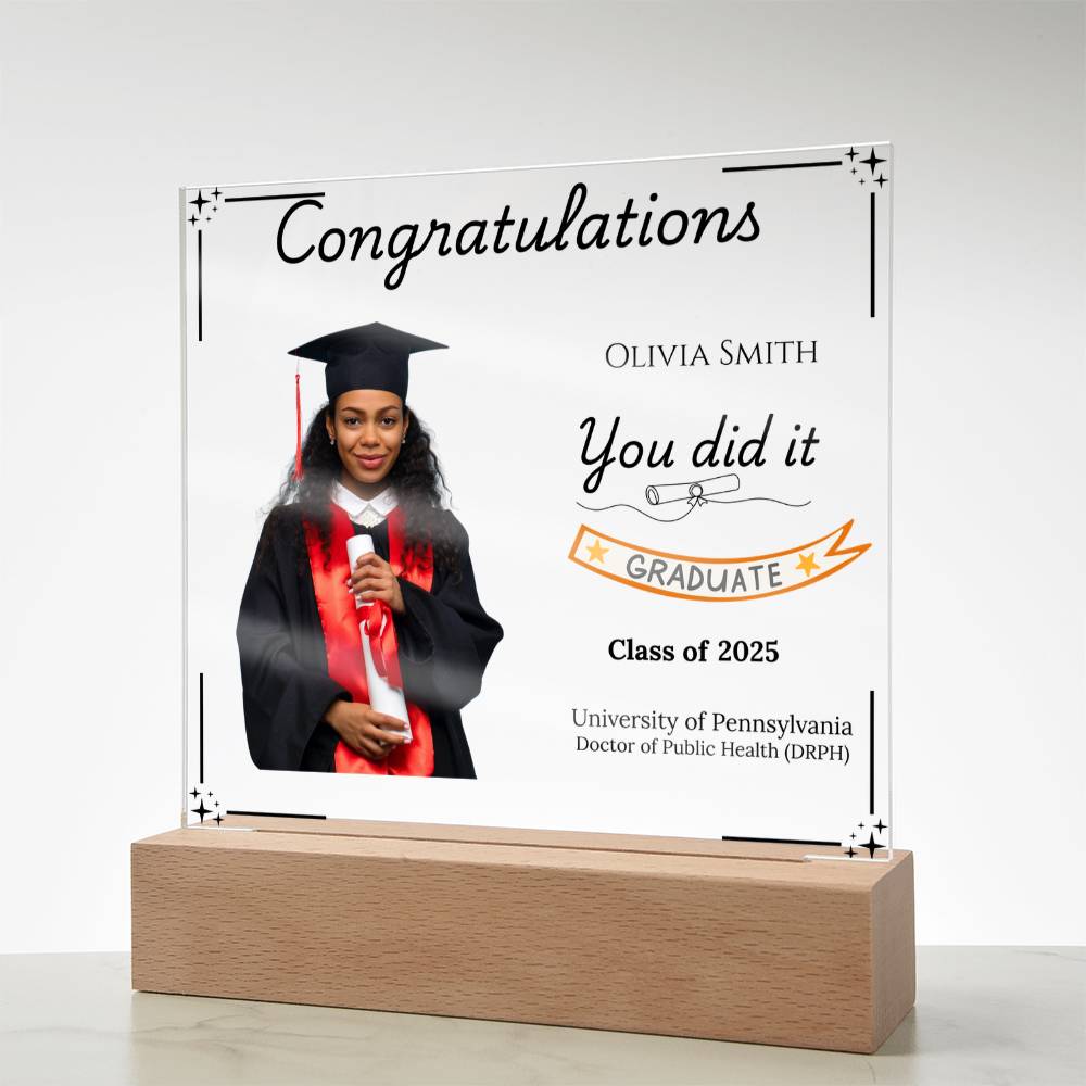 Personalized Graduation Acrylic LED Plaque with Photo | Graduation Gift