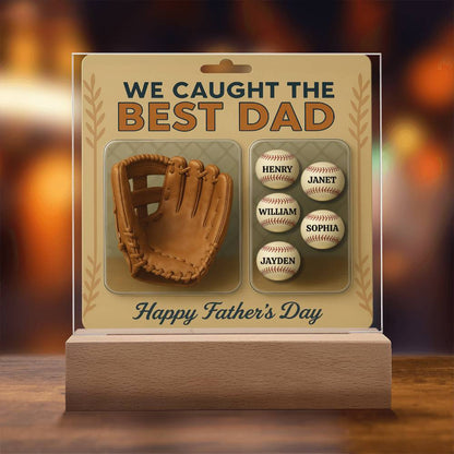 We Caught the Best Dad Baseball & Glove Action Figures Style | Personalized LED Acrylic Plaque | Unique Father's Day Gift for Dad, Gift for Husband